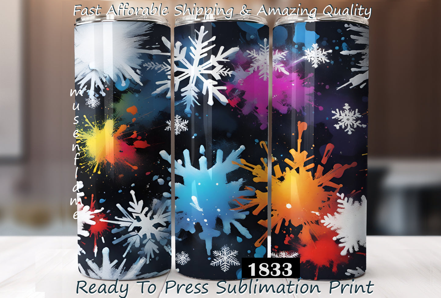 Coloful Snowflakes, RTP Sublimation Tumbler Wrap, 30 oz, 20 oz, 15oz, 12 oz, Sublimation Print