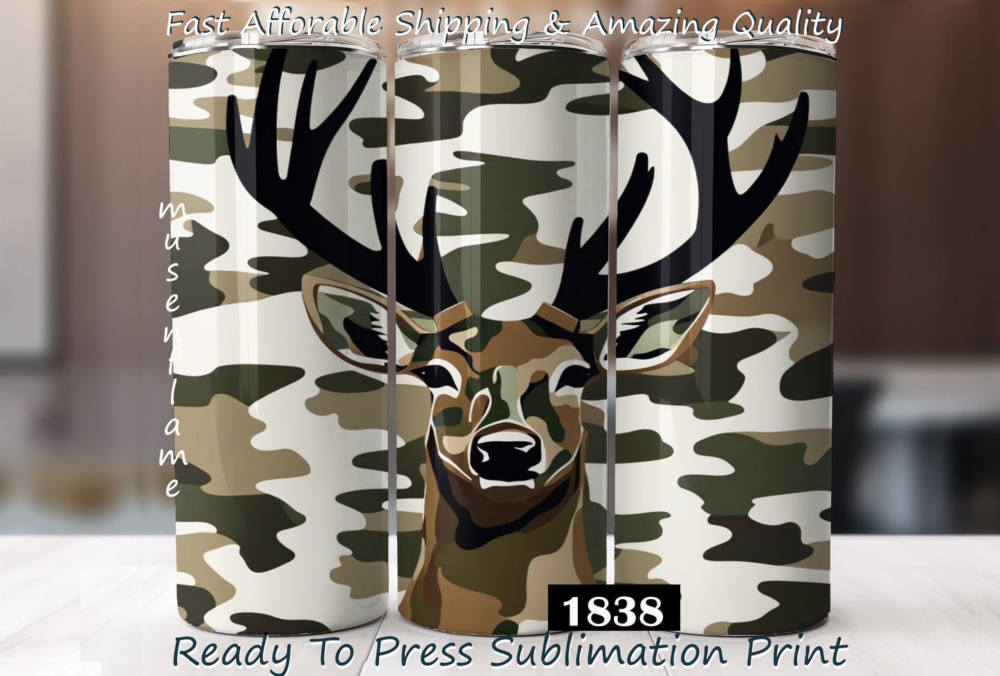 Camo Deer Head, RTP Sublimation Tumbler Wrap, 30 oz, 20 oz, 15oz, 12 oz, Sublimation Print