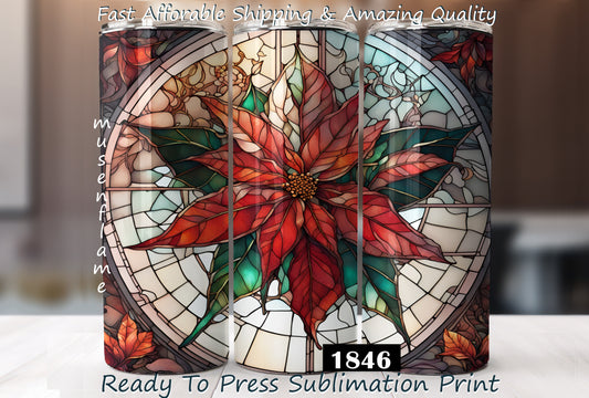 Stained Glass Poinsettias, RTP Sublimation Tumbler Wrap, 30 oz, 20 oz, 15oz, 12 oz, Sublimation Print