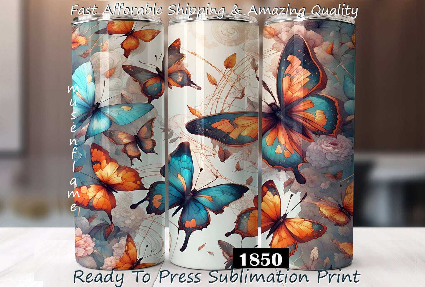 Butterflies, RTP Sublimation Tumbler Wrap, 30 oz, 20 oz, 15oz, 12 oz, Sublimation Print