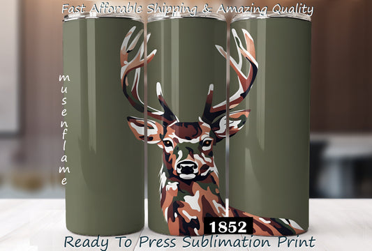 Camo Deer, RTP Sublimation Tumbler Wrap, 30 oz, 20 oz, 15oz, 12 oz, Sublimation Print