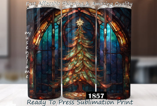 Stained Glass Christmas Tree, RTP Sublimation Tumbler Wrap, 30 oz, 20 oz, 15oz, 12 oz, Sublimation Print