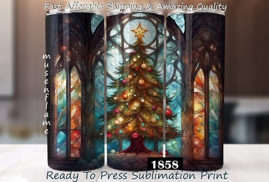 Stained Glass Christmas Tree, RTP Sublimation Tumbler Wrap, 30 oz, 20 oz, 15oz, 12 oz, Sublimation Print