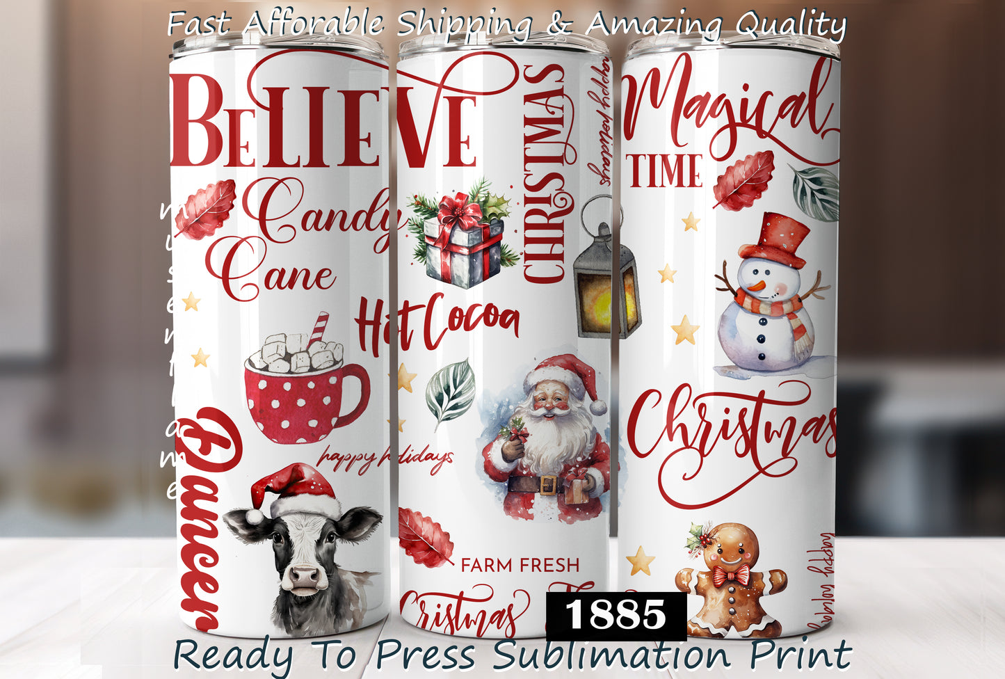 Christmas Words, RTP Sublimation Tumbler Wrap, 30 oz, 20 oz, 15oz, 12 oz, Sublimation Print