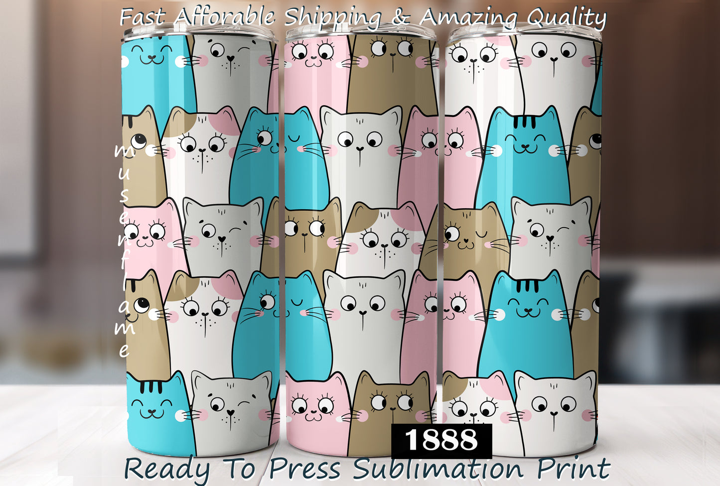 Cute Cat Faces, RTP Sublimation Tumbler Wrap, 30 oz, 20 oz, 15oz, 12 oz, Sublimation Print