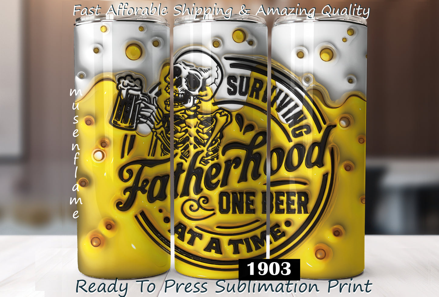 Surviving Fatherhood One Beer At A Time, RTP Sublimation Tumbler Wrap, 30 oz, 20 oz, 15oz, 12 oz, Sublimation Print