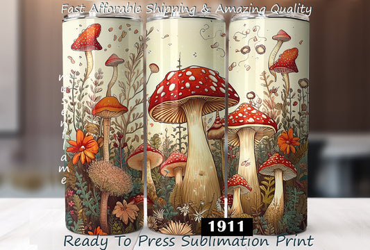 Mushrooms, RTP Sublimation Tumbler Wrap, 30 oz, 20 oz, 15oz, 12 oz, Sublimation Print