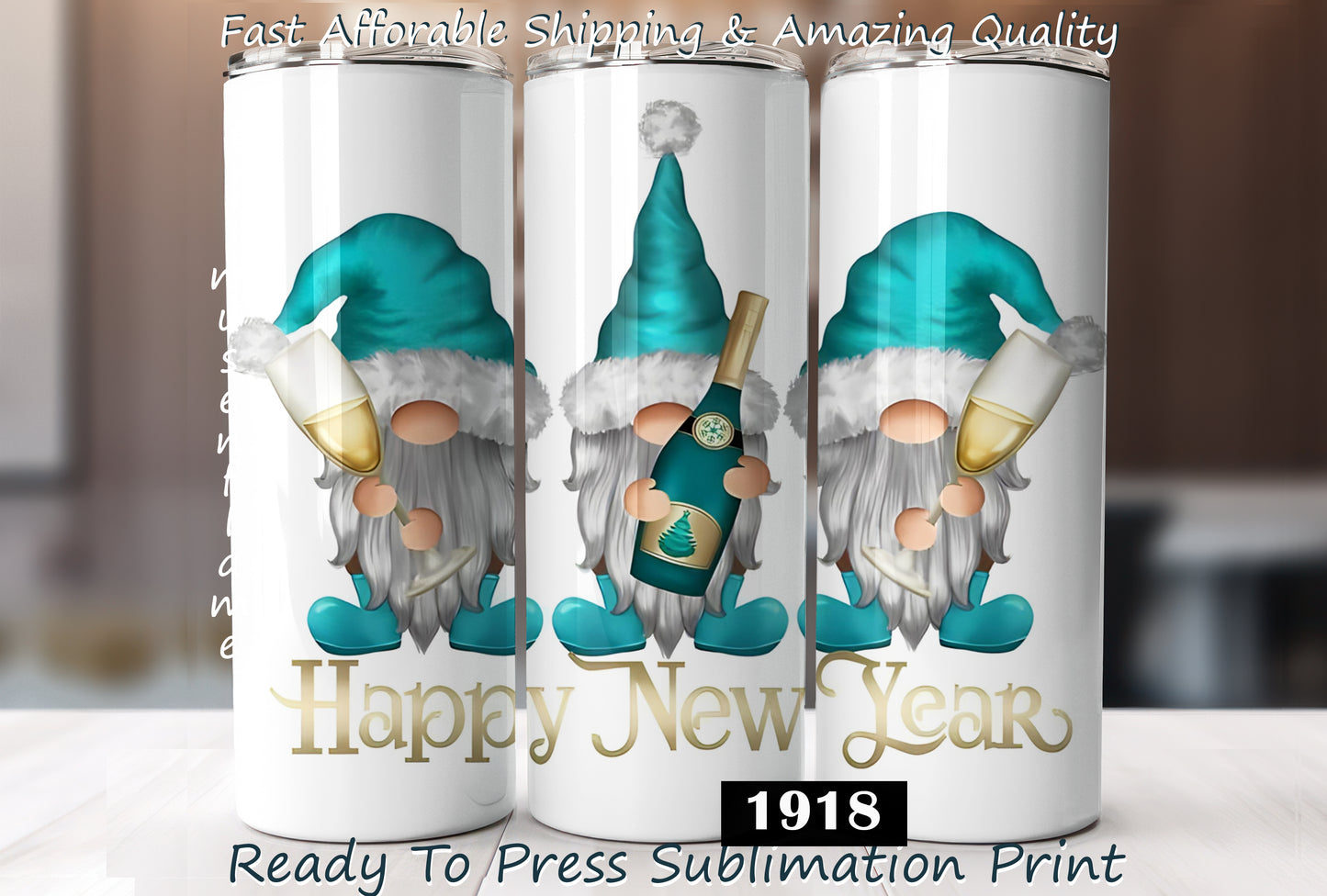 Happy New Year, RTP Sublimation Tumbler Wrap, 30 oz, 20 oz, 15oz, 12 oz, Sublimation Print