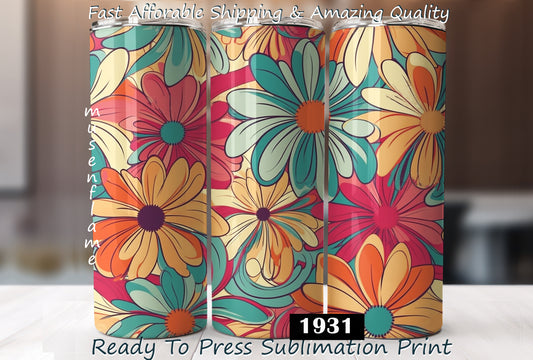 Retro Flowers, RTP Sublimation Tumbler Wrap, 30 oz, 20 oz, 15oz, 12 oz, Sublimation Print