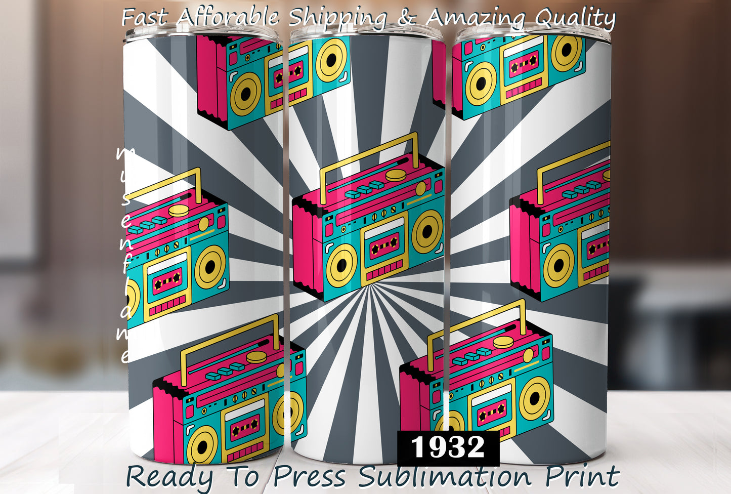 Retro Boom Box, RTP Sublimation Tumbler Wrap, 30 oz, 20 oz, 15oz, 12 oz, Sublimation Print