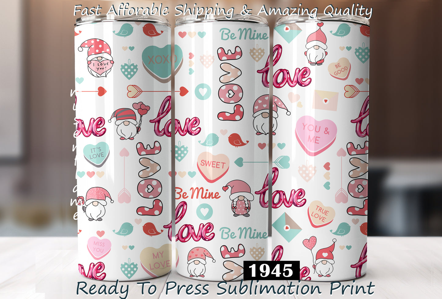 Valentines Gnomes, RTP Sublimation Tumbler Wrap, 30 oz, 20 oz, 15oz, 12 oz, Sublimation Print