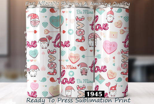 Valentines Gnomes, RTP Sublimation Tumbler Wrap, 30 oz, 20 oz, 15oz, 12 oz, Sublimation Print