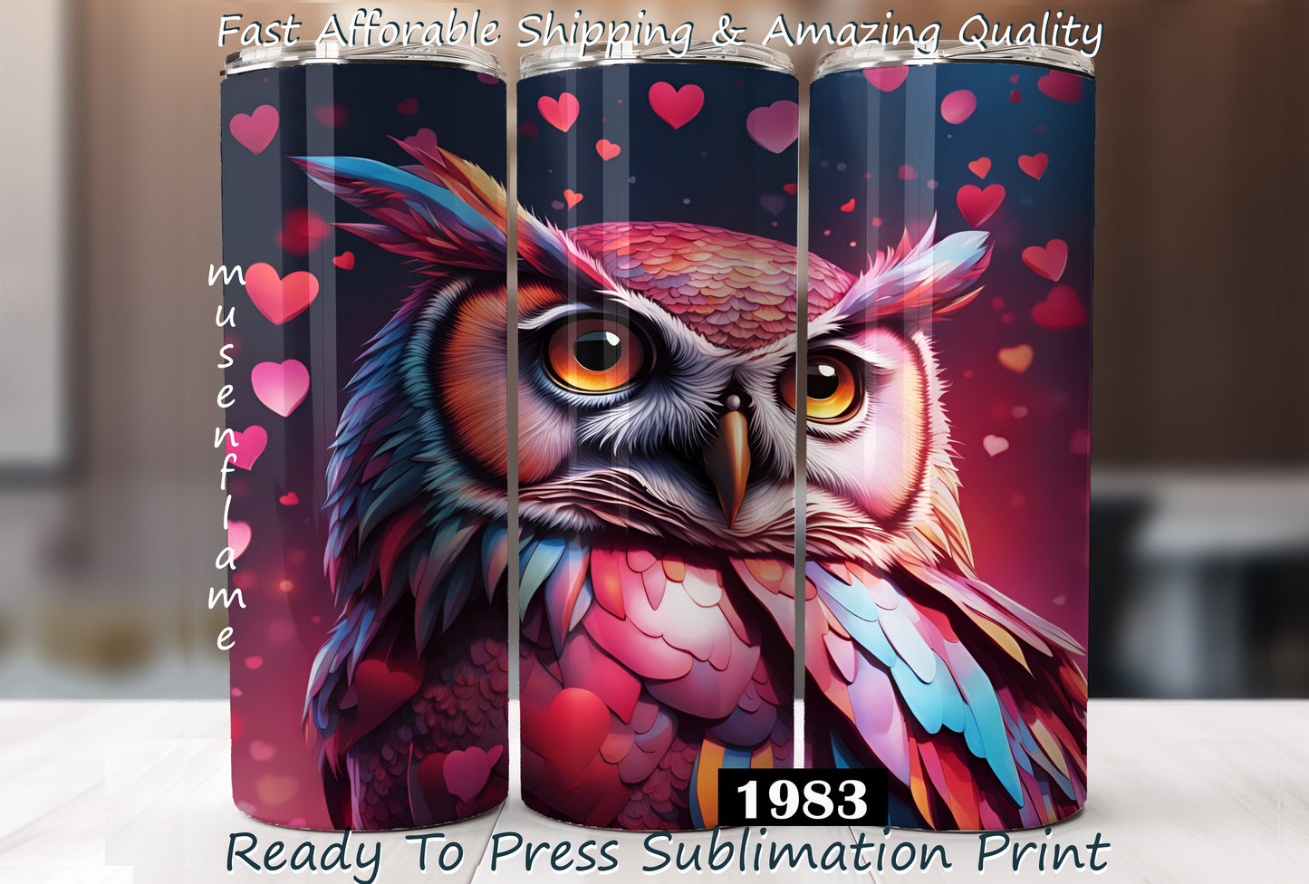 Valentines Day Owl, RTP Sublimation Tumbler Wrap, 30 oz, 20 oz, 15oz, 12 oz, Sublimation Print