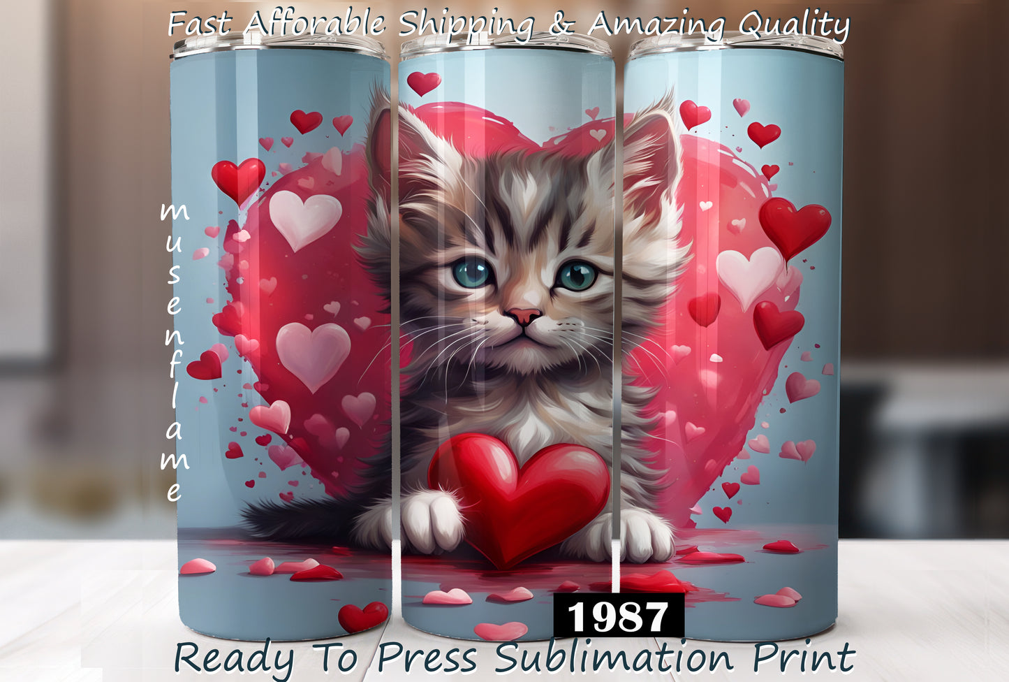 Valentines Day Kitten, RTP Sublimation Tumbler Wrap, 30 oz, 20 oz, 15oz, 12 oz, Sublimation Print