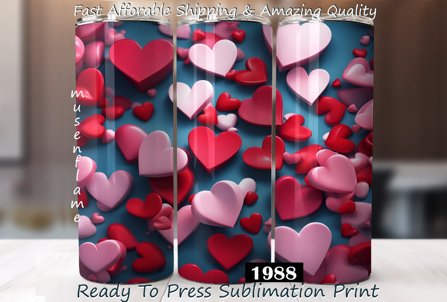 Valentines Day Hearts, RTP Sublimation Tumbler Wrap, 30 oz, 20 oz, 15oz, 12 oz, Sublimation Print