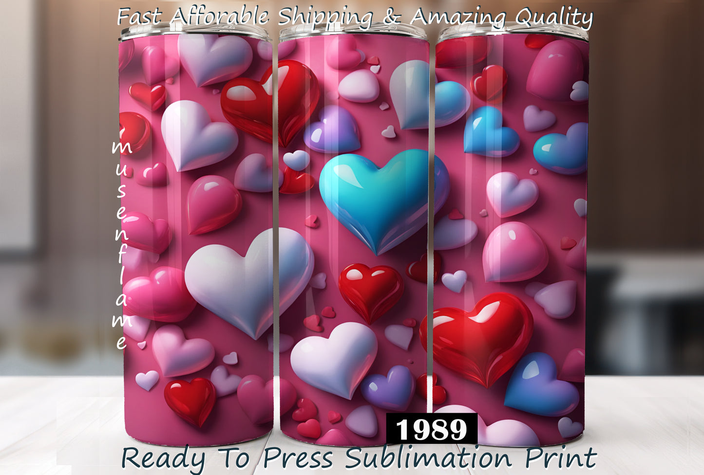 Valentines Day Hearts, RTP Sublimation Tumbler Wrap, 30 oz, 20 oz, 15oz, 12 oz, Sublimation Print