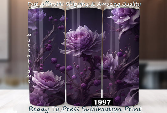 Purple Flowers, RTP Sublimation Tumbler Wrap, 30 oz, 20 oz, 15oz, 12 oz, Sublimation Print