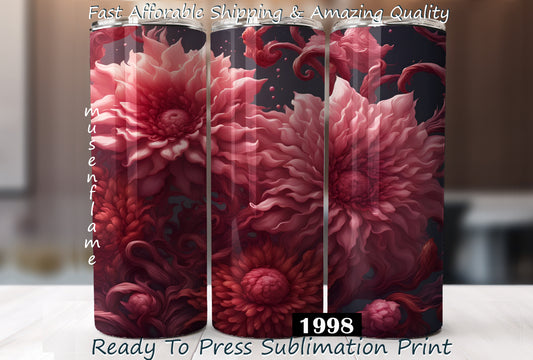 Pink Flowers, RTP Sublimation Tumbler Wrap, 30 oz, 20 oz, 15oz, 12 oz, Sublimation Print