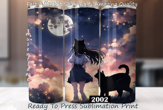 Anime Girl With Cat, RTP Sublimation Tumbler Wrap, 30 oz, 20 oz, 15oz, 12 oz, Sublimation Print