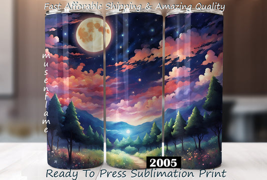 Anime Landscape, Moon, RTP Sublimation Tumbler Wrap, 30 oz, 20 oz, 15oz, 12 oz, Sublimation Print