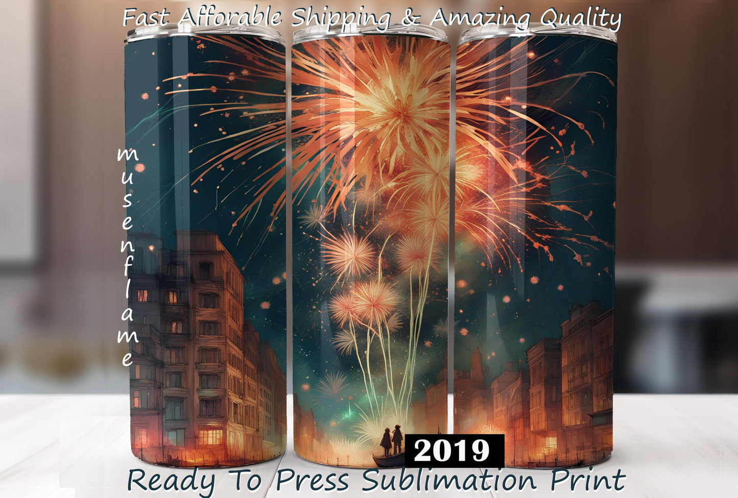 Fireworks, RTP Sublimation Tumbler Wrap, 30 oz, 20 oz, 15oz, 12 oz, Sublimation Print