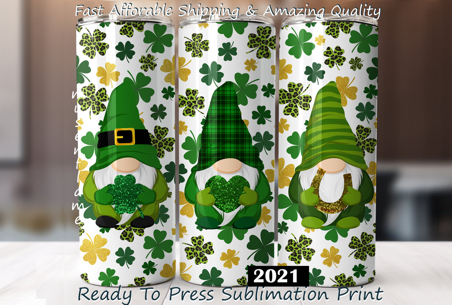 St Patricks Day, Gnomes, RTP Sublimation Tumbler Wrap, 30 oz, 20 oz, 15oz, 12 oz, Sublimation Print