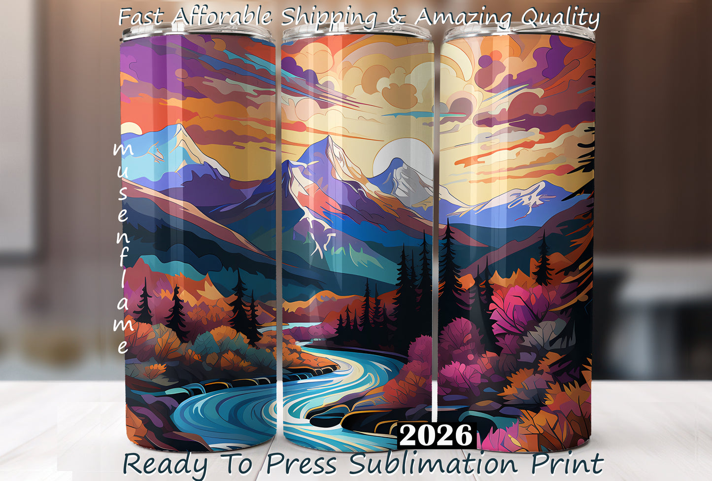 Nature, Mountain Scene, River, RTP Sublimation Tumbler Wrap, 30 oz, 20 oz, 15oz, 12 oz, Sublimation Print