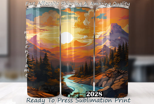 Nature, Mountain Scene, River, RTP Sublimation Tumbler Wrap, 30 oz, 20 oz, 15oz, 12 oz, Sublimation Print