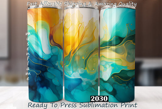 Blue and Orange Alcohol Ink, RTP Sublimation Tumbler Wrap, 30 oz, 20 oz, 15oz, 12 oz, Sublimation Print