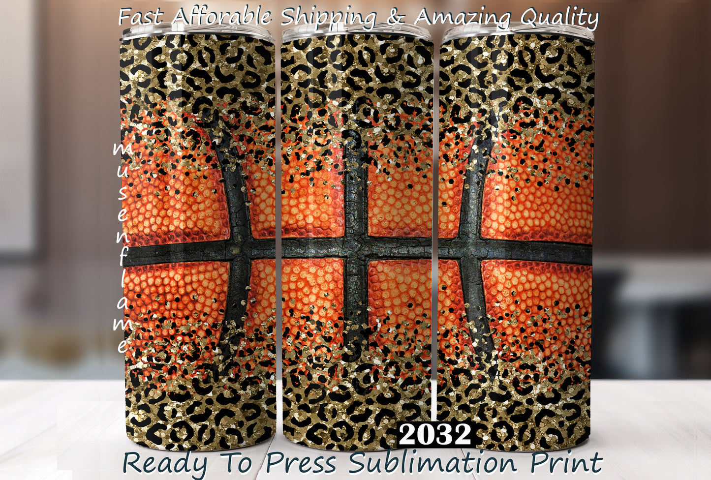 Leopard Print Basketball, RTP Sublimation Tumbler Wrap, 30 oz, 20 oz, 15oz, 12 oz, Sublimation Print