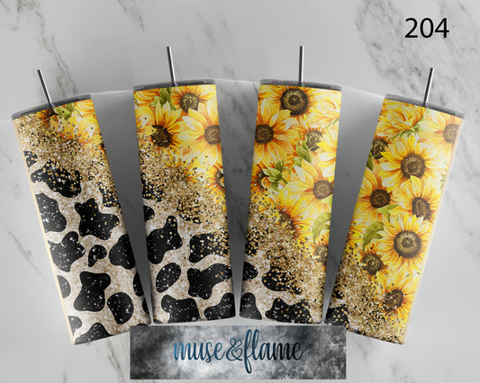 Cow Print Sunflower, RTP Sublimation Tumbler Wrap, 30 oz, 20 oz, 15oz, 12 oz, Sublimation Print