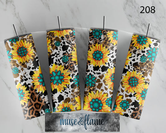 Gem Sunflower Leopard Print, RTP Sublimation Tumbler Wrap, 30 oz, 20 oz, 15oz, 12 oz, Sublimation Print