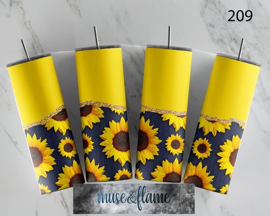 Split Sunflower, RTP Sublimation Tumbler Wrap, 30 oz, 20 oz, 15oz, 12 oz, Sublimation Print