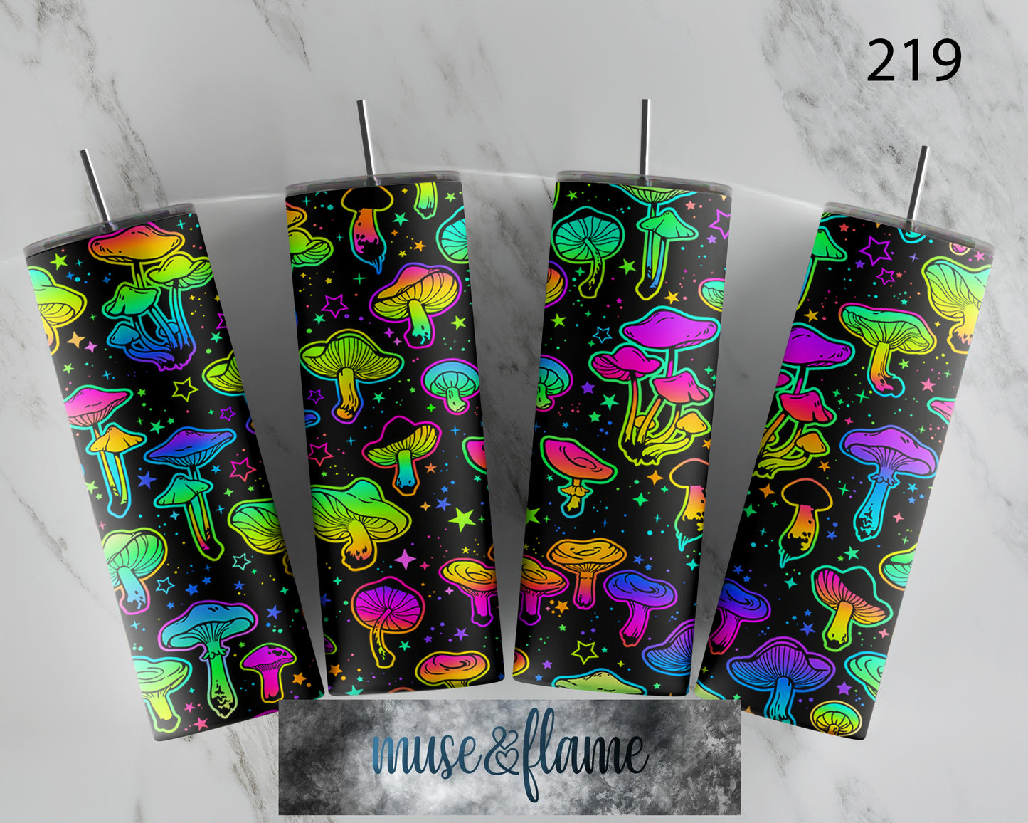 Neon Mushrooms, RTP Sublimation Tumbler Wrap, 30 oz, 20 oz, 15oz, 12 oz, Sublimation Print