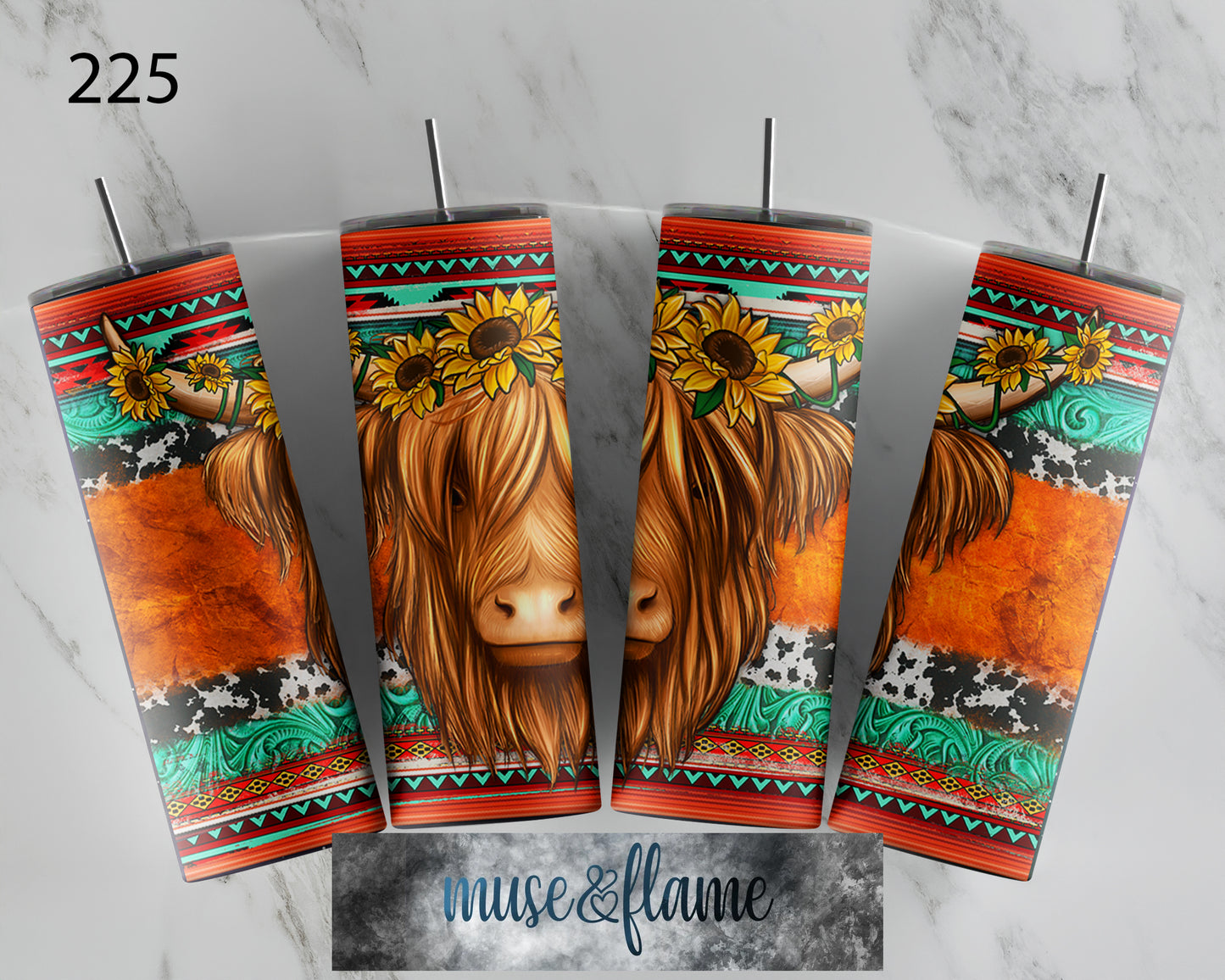 Aztec Highland Cow, RTP Sublimation Tumbler Wrap, 30 oz, 20 oz, 15oz, 12 oz, Sublimation Print