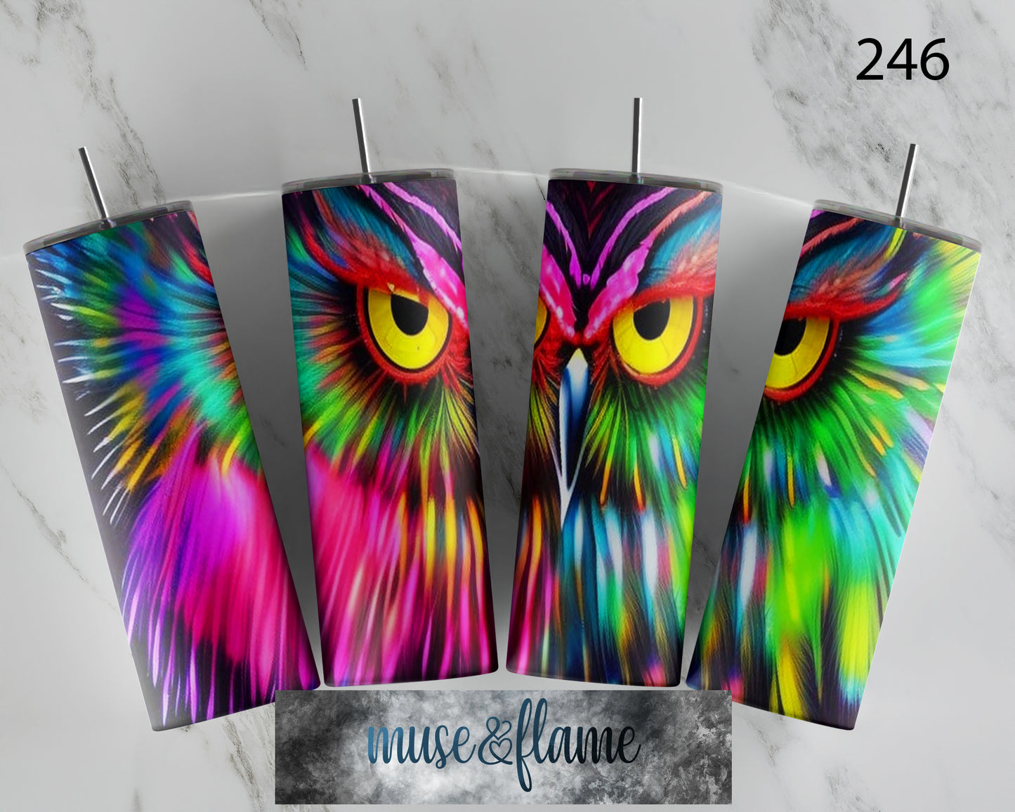 Colorful Owl, RTP Sublimation Tumbler Wrap, 30 oz, 20 oz, 15oz, 12 oz, Sublimation Print