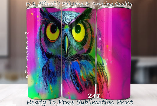 Colorful Owl, RTP Sublimation Tumbler Wrap, 30 oz, 20 oz, 15oz, 12 oz, Sublimation Print