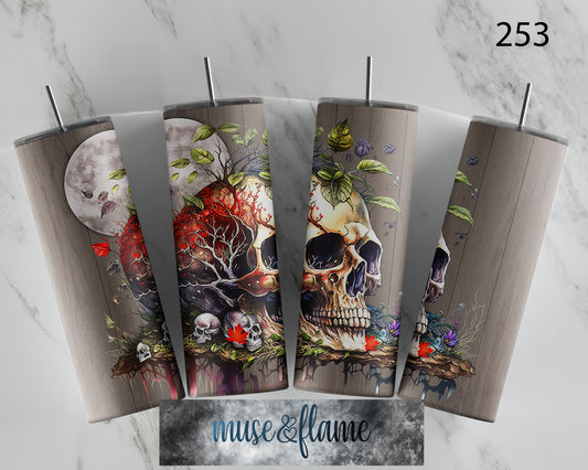 Floral Skull, RTP Sublimation Tumbler Wrap, 30 oz, 20 oz, 15oz, 12 oz, Sublimation Print