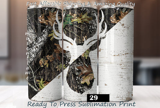 Split Deer Head Camo, RTP Sublimation Tumbler Wrap, 30 oz, 20 oz, 15oz, 12 oz, Sublimation Print