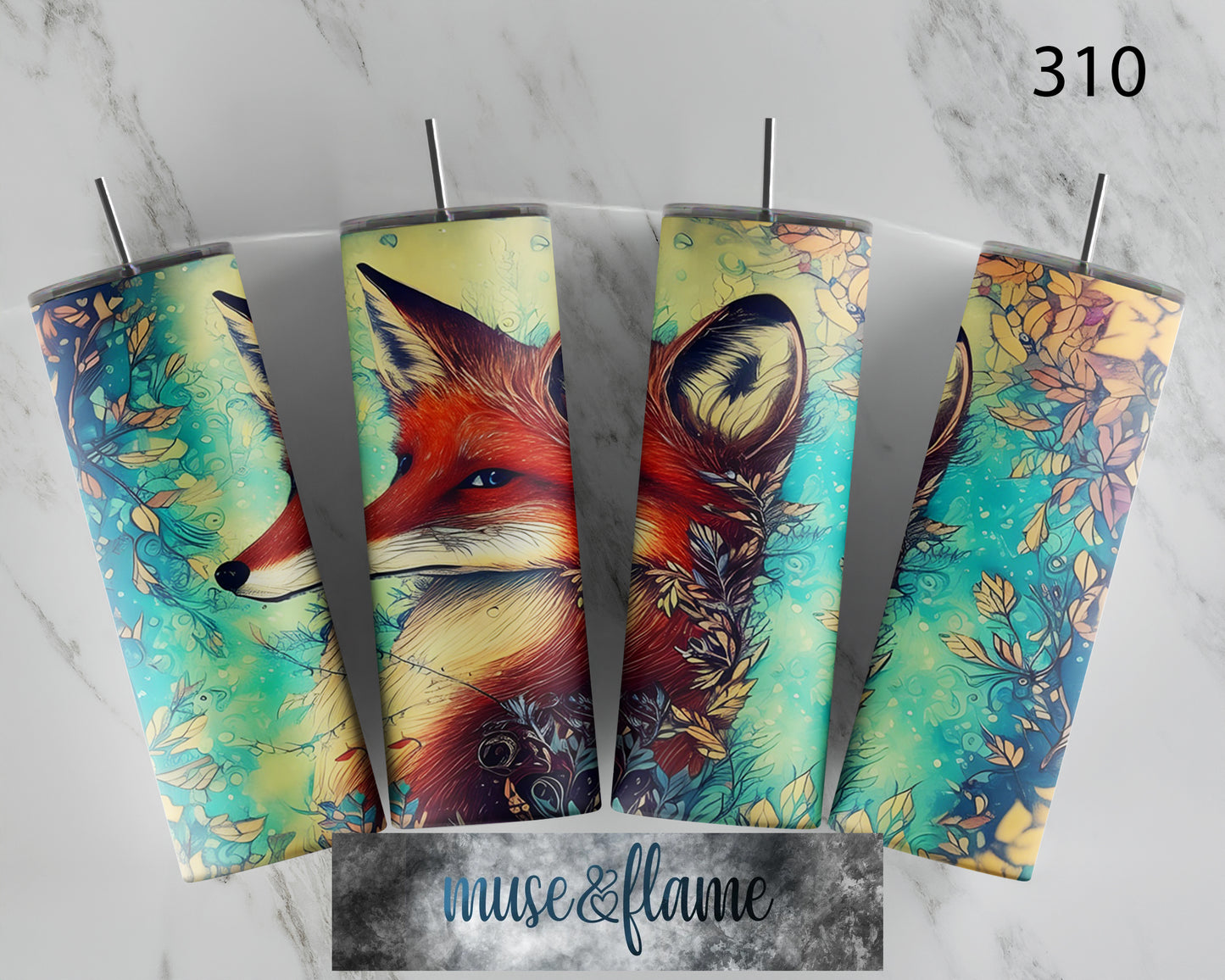 Floral Fox, RTP Sublimation Tumbler Wrap, 30 oz, 20 oz, 15oz, 12 oz, Sublimation Print