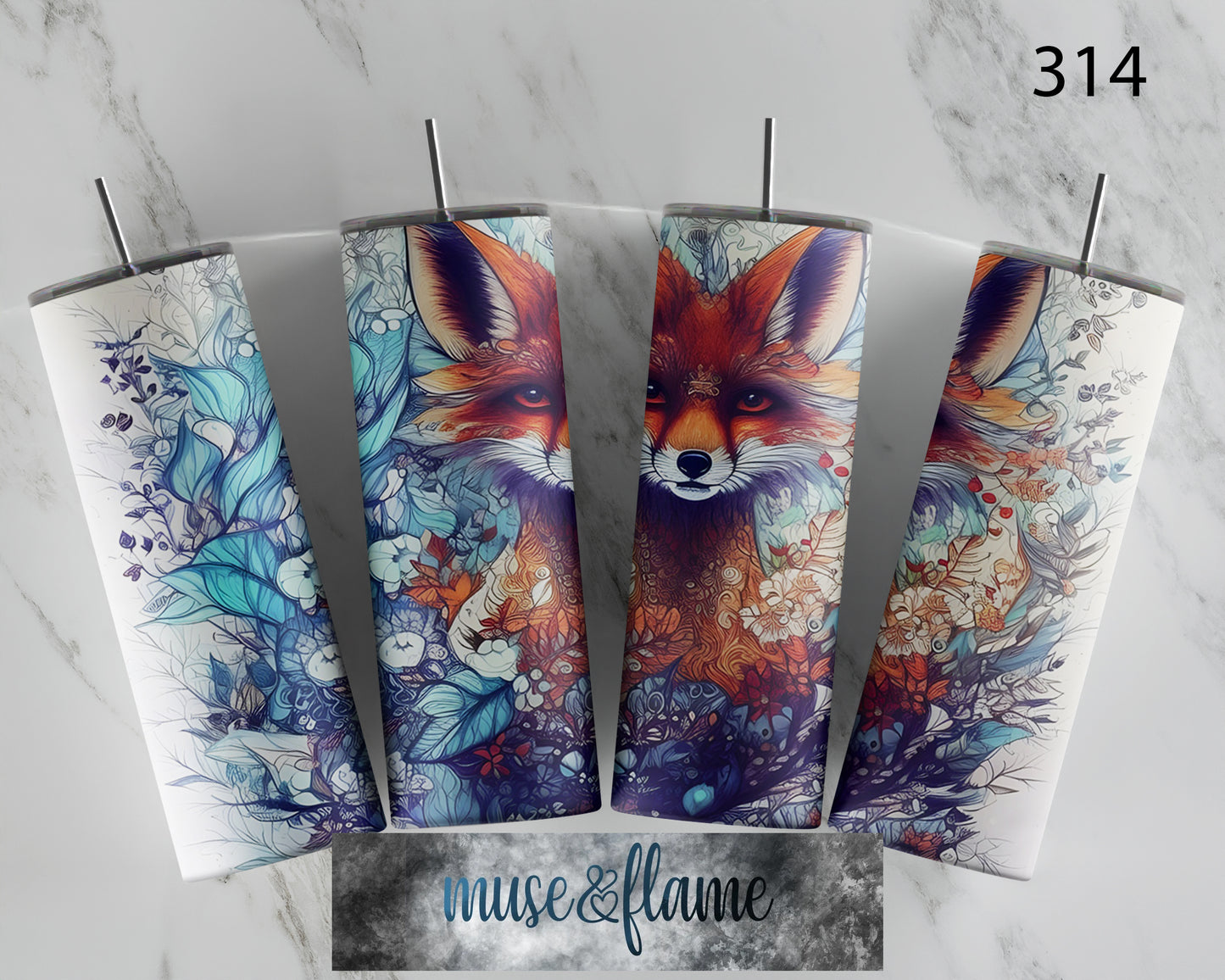 Floral Fox, RTP Sublimation Tumbler Wrap, 30 oz, 20 oz, 15oz, 12 oz, Sublimation Print