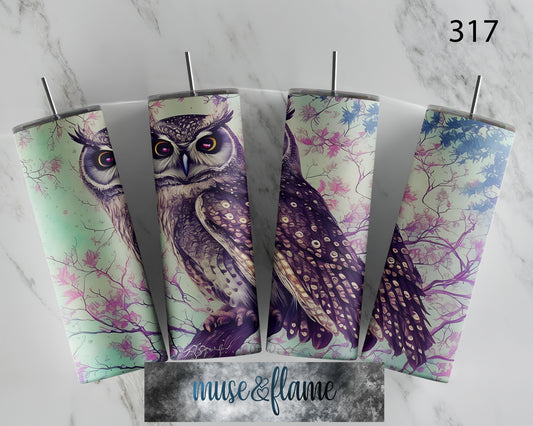 Floral Owl, RTP Sublimation Tumbler Wrap, 30 oz, 20 oz, 15oz, 12 oz, Sublimation Print