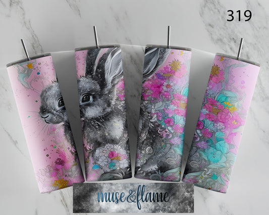 Floral Bunny, RTP Sublimation Tumbler Wrap, 30 oz, 20 oz, 15oz, 12 oz, Sublimation Print