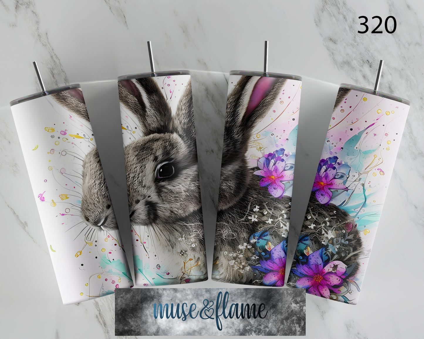 Floral Bunny, RTP Sublimation Tumbler Wrap, 30 oz, 20 oz, 15oz, 12 oz, Sublimation Print