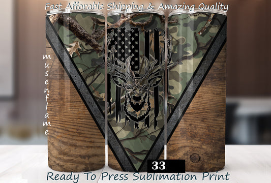 Deer Head Camo, RTP Sublimation Tumbler Wrap, 30 oz, 20 oz, 15oz, 12 oz, Sublimation Print