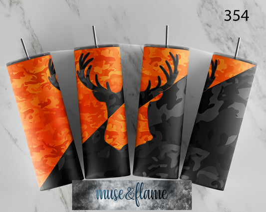 Split Deer Head, Camo, Hunting, RTP Sublimation Tumbler Wrap, 30 oz, 20 oz, 15oz, 12 oz, Sublimation Print