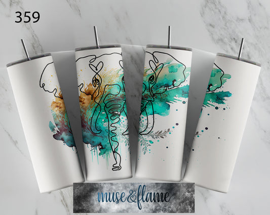 Line Art Elephant, RTP Sublimation Tumbler Wrap, 30 oz, 20 oz, 15oz, 12 oz, Sublimation Print