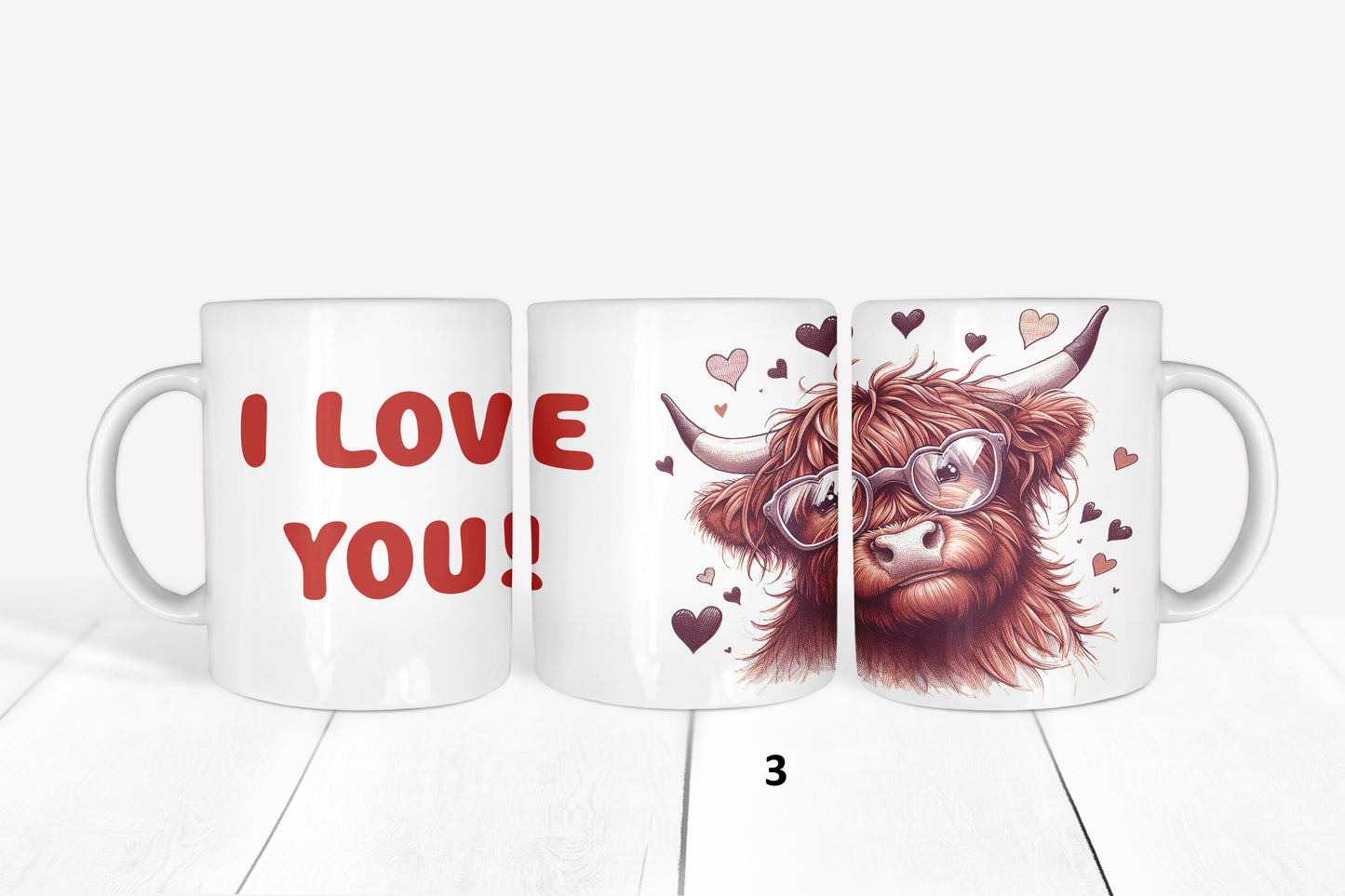 I Love You, Highland Cow, Valentines Day, RTP Sublimation Coffee Cup Wrap, Mug Wrap, 15oz, 12oz, 11oz, Sublimation Print