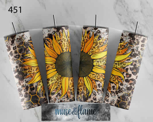 Sunflower Distressed Leopard Print, RTP Sublimation Tumbler Wrap, 30 oz, 20 oz, 15oz, 12 oz, Sublimation Print