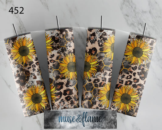 Sunflower Distressed Leopard Print, RTP Sublimation Tumbler Wrap, 30 oz, 20 oz, 15oz, 12 oz, Sublimation Print